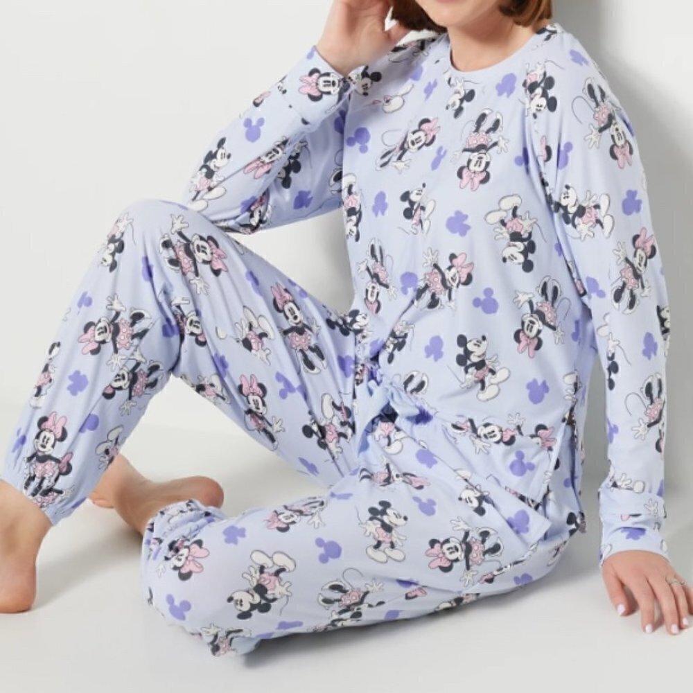 NEW Disney Women's Purple Pajamas Minnie Mouse Long Sleeves Jogger Pants Medium - Picture 1 of 13